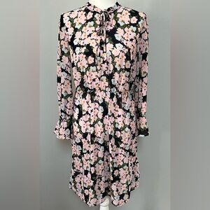 J. Crew Mercantile Pink Floral Bell‎ Sleeve Drapery Tie Front Sheer Dress Size S